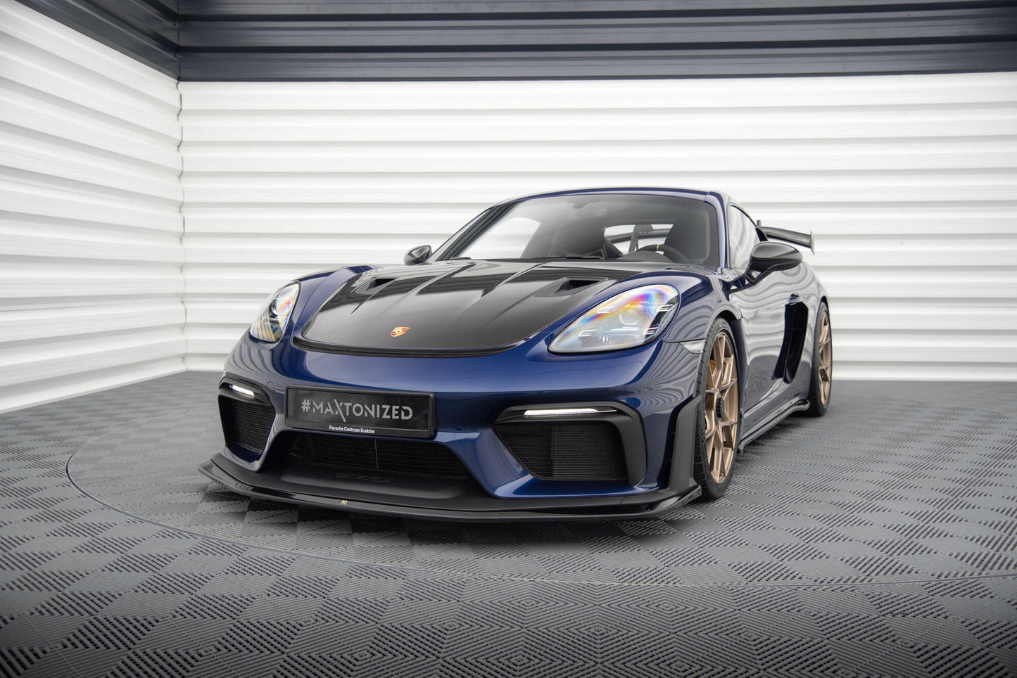 Maxton Front Ansatz für Porsche 718 Cayman GT4 RS 982c schwarz Hochglanz