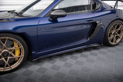 Maxton Seitenschweller Ansatz für Porsche 718 Cayman GT4 RS 982c schwarz Hochglanz