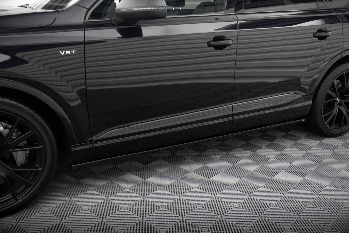 Maxton Seitenschweller Ansatz für V.2 für Audi SQ7 / Q7 S-Line Mk2 schwarz Hochglanz