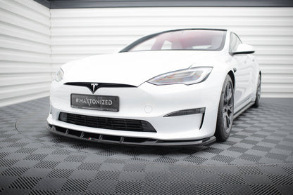 Maxton Front Ansatz V.3 für Tesla Model S Plaid Mk1 Facelift schwarz Hochglanz