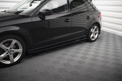 Maxton Seitenschweller Ansatz für Audi A3 Sportback 8V Facelift schwarz Hochglanz