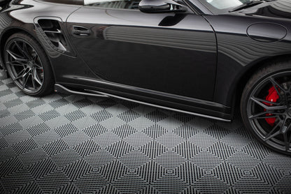 Maxton Seitenschweller Ansatz für Porsche 911 Turbo 997 schwarz Hochglanz
