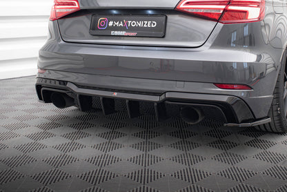 Maxton Diffusor Heck Ansatz für Audi A3 S-Line Sportback 8V Facelift (Version mit Einzelauspuff auf beiden Seiten)