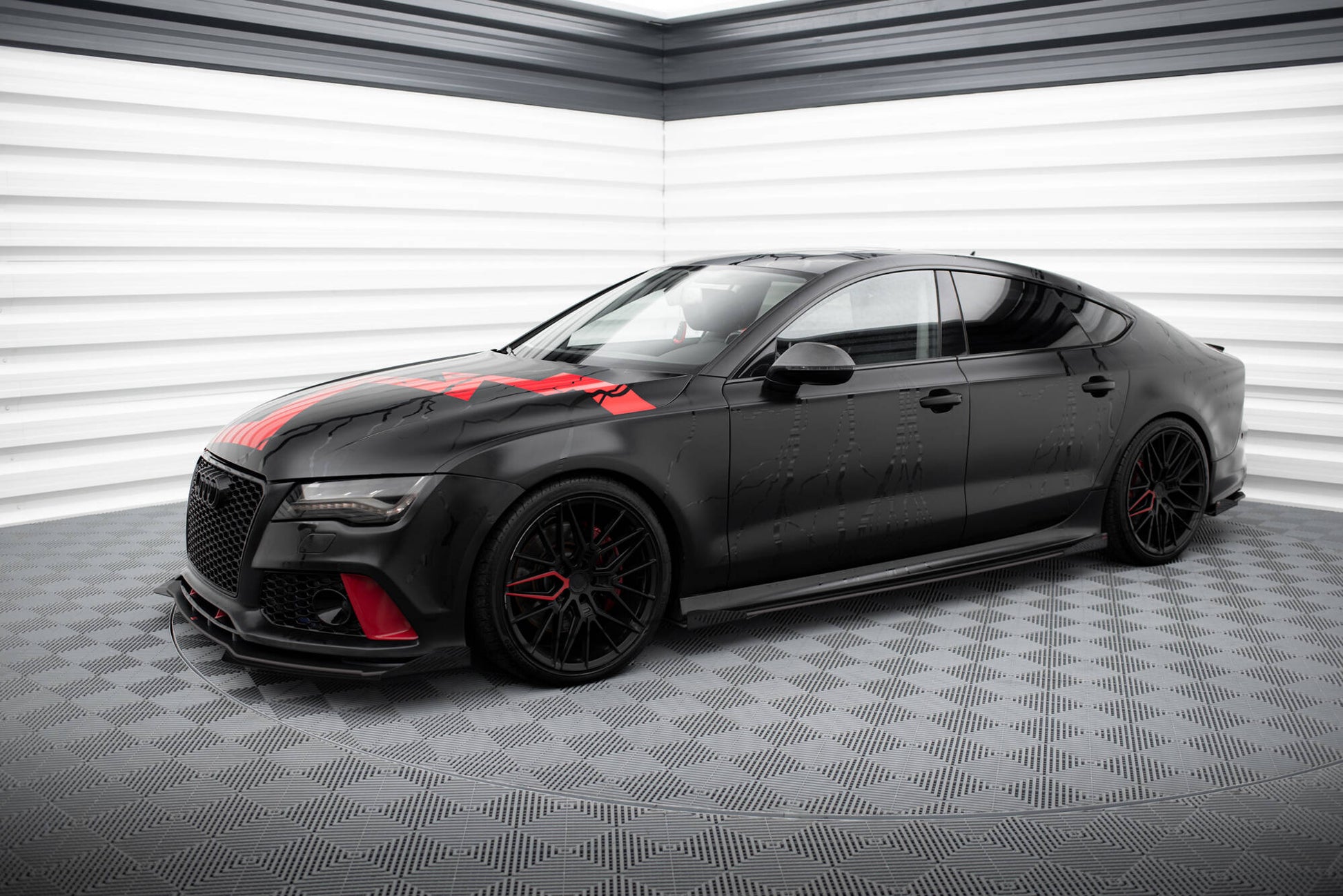 Maxton Street Pro Seitenschweller Ansatz für + Flaps Audi A7 S-Line C7 schwarz Hochglanz