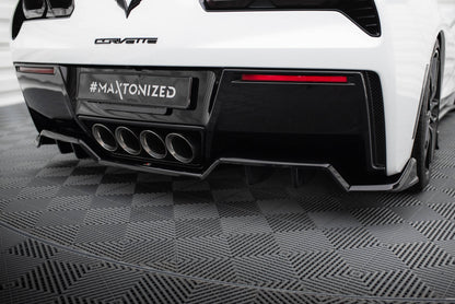 Maxton Mittlerer Diffusor Heck Ansatz DTM Look für + Heck Ansatz Flaps Diffusor für Chevrolet Corvette C7 schwarz Hochglanz