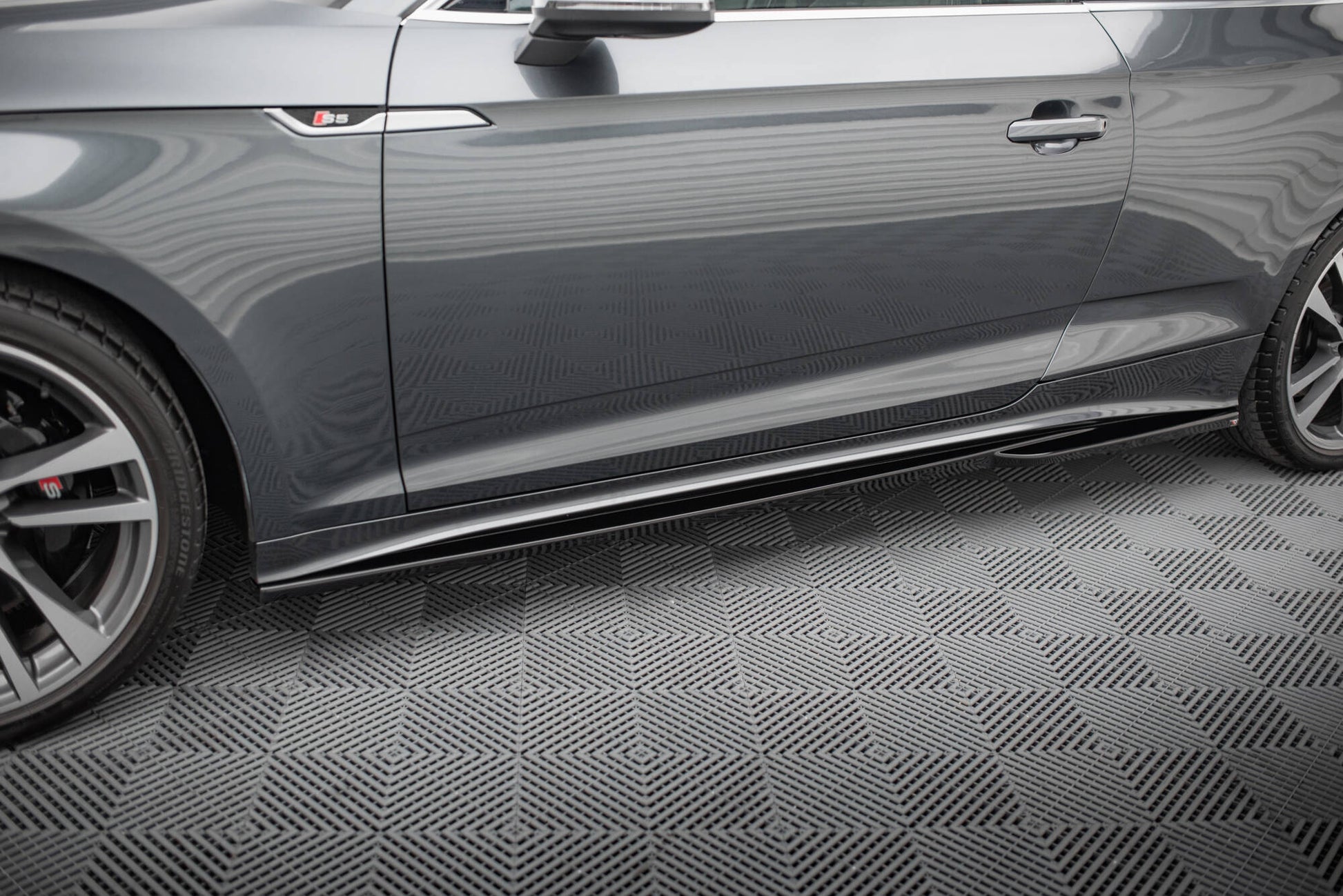 Maxton Seitenschweller Ansatz für Audi S5 Coupe / A5 S-Line Coupe F5 Facelift schwarz Hochglanz
