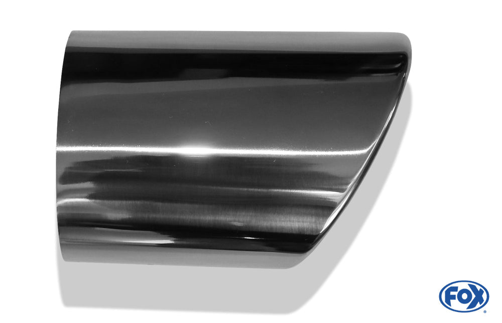 FOX Anschweißendrohr Typ 38 - Rechts 115x85 mm / Länge: 200 mm - oval  - seitlich nach Rechts, sowie nach unten abgeschrägt / eingerollt / ohne Absorber