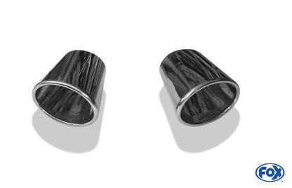 FOX Anschweißendrohr Typ 38 - Rechts & Links 115x85 mm / Länge: 240 mm - oval  - 1x seitlich nach rechts und 1x seitlich nach links, sowie nach unten abgeschrägt / eingerollt / ohne Absorber