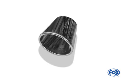FOX Anschweißendrohr Typ 38 - Rechts 115x85 mm / Länge: 300 mm - oval  - seitlich nach rechts, sowie nach unten abgeschrägt / eingerollt / ohne Absorber