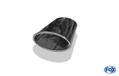 FOX Anschweißendrohr Typ 38 - Links 160x90 mm / Länge: 300 mm - oval  - seitlich nach links 15°, sowie 15° nach unten abgeschrägt / eingerollt / ohne Absorber