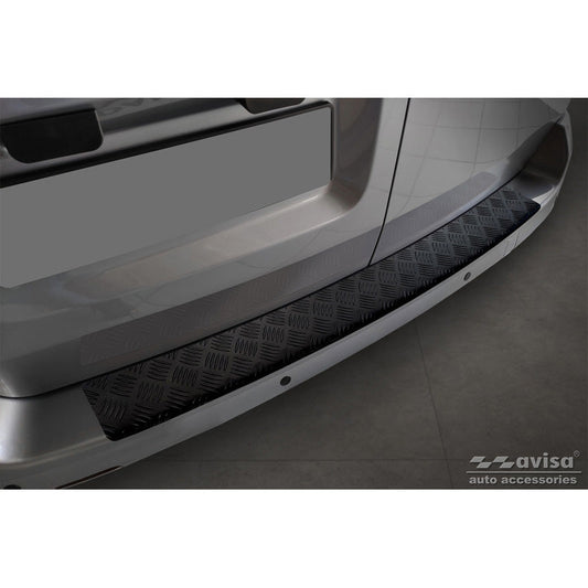 Matt-Schwarz Aluminium Heckstoßstangenschutz passend für Citroën Space Tourer & Jumpy 2016- / Peugeot Traveller & Expert 2016- / Toyota Proace Verso 2016- / Opel Vivaro & Zafira Life 2019- (Modelle mit lackiertem Stoßstangenoberteil) 'Riffled Plate'