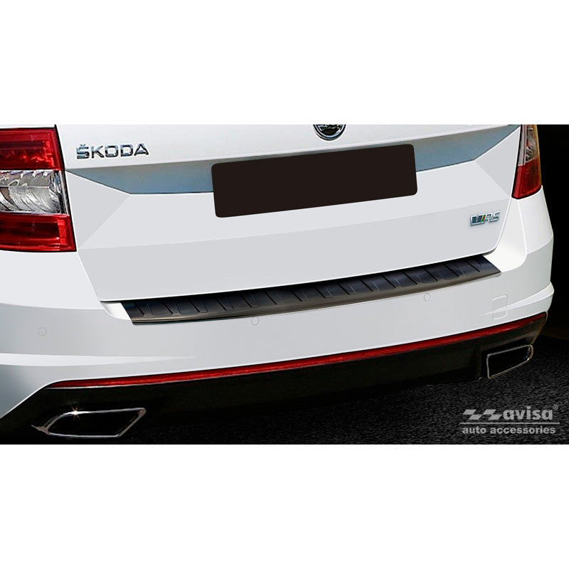 Schwarz Edelstahl Heckstoßstangenschutz passend für Skoda Octavia III Kombi RS 2013-2016 & FL 2017-2020 'Ribs'