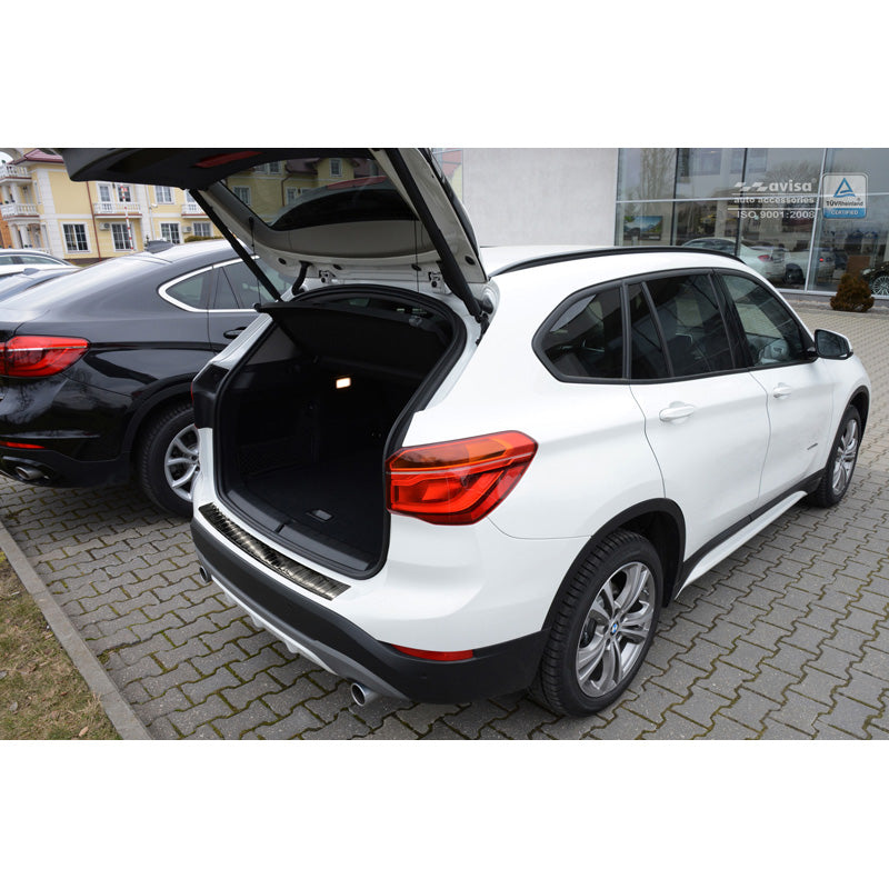 Schwarz Edelstahl Heckstoßstangenschutz passend für BMW X1 (F48) 2015-2022 'Ribs'