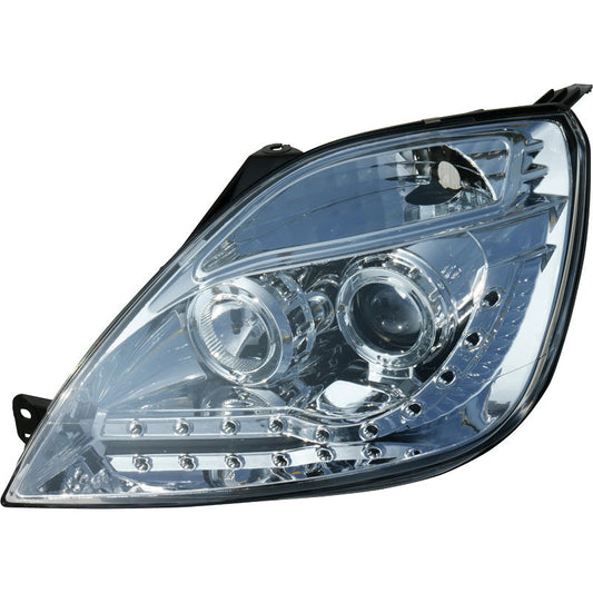 Satz Frontscheinwerfer TFL-Look passend für Ford Fiesta VI 2002-2008 - Chrom - inkl. Motor