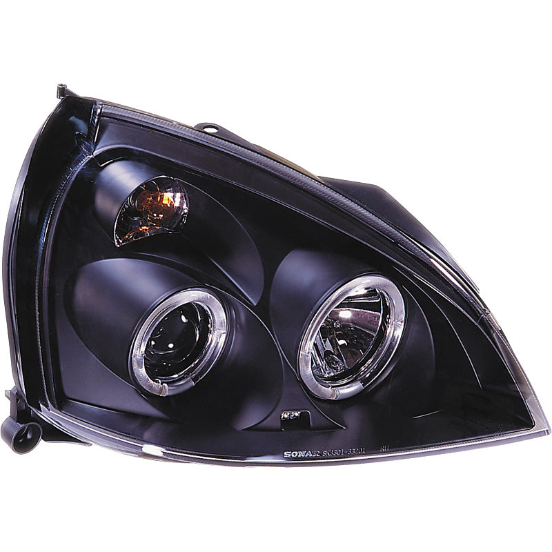 Satz Frontscheinwerfer passend für Renault Clio II Facelift 2001-2005 - Schwarz - inkl. Standlichtringen