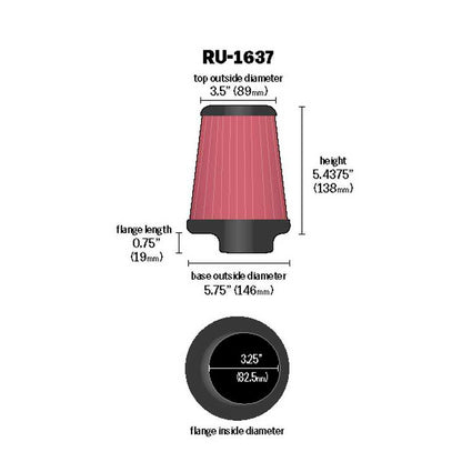 K&N Luftfilter Universal Konisch 83mm Flansch, 146mm Untendurchmesser, 89mm Obendurchmesser, 138mm Höhe Extreme Duty (RU-1637)