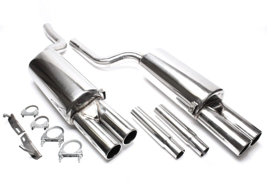 TA Technix Edelstahlanlage 2x76mm rund gebördelt passend für Audi A6 Quattro Limousine, -​Avant, Typ 4B