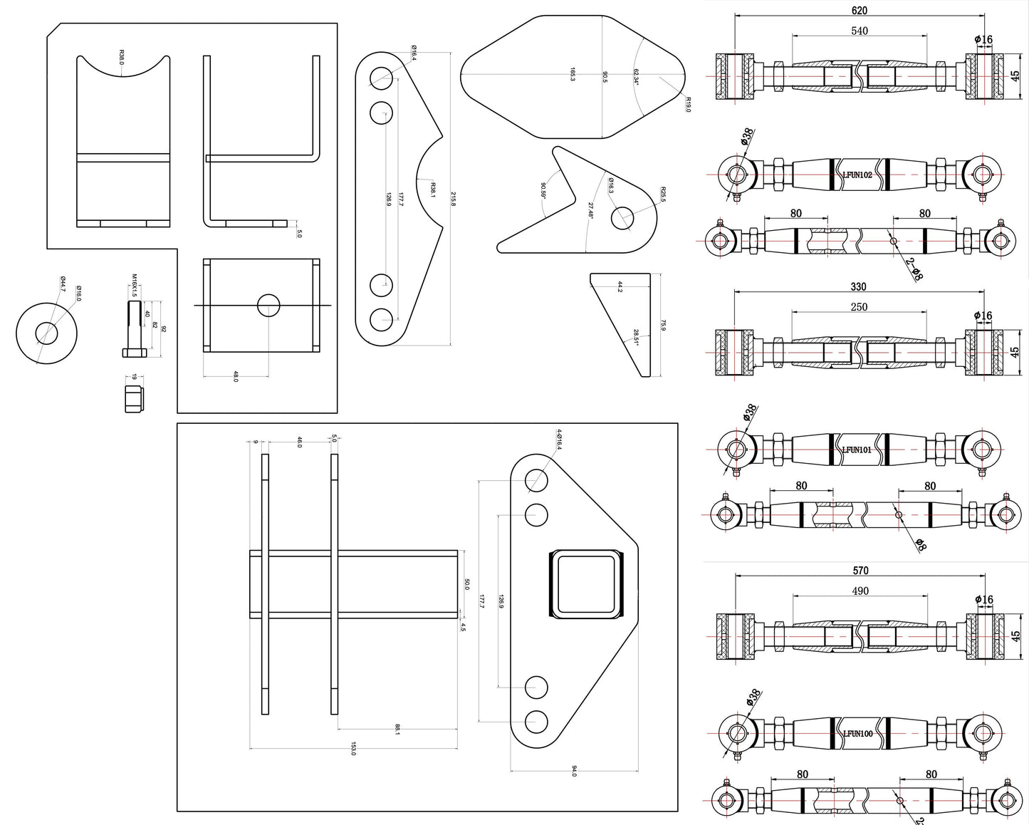 TA Technix universelles parallel 4-​Link Kit +Panhardstabkit / Umrüstset für Blattfedernsysteme auf Airride oder Airride/G...