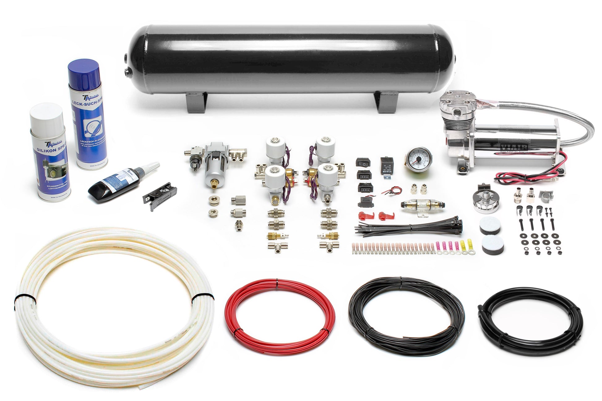 TA Technix Lufterzeugungskit 480er Viair Kompressor / 19L Schwarzer Tank / Anzeige Weiß / Schlauch Weiß