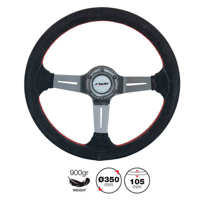 Simoni Racing High-End Racing Sportlenkrad Carlos 350mm - Echt Karbon - Schwarzes Suede + Rote Naten