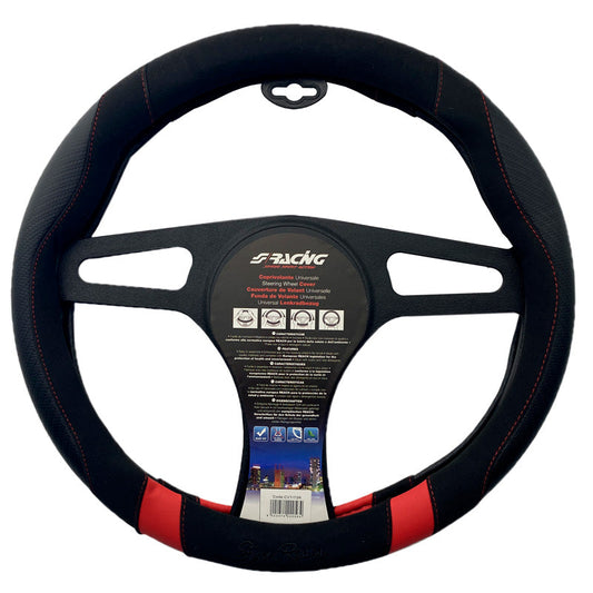 Simoni Racing Lenkradhülle Good Vibe R- 37-39cm - Schwarz Bioleder, Mikrofaser, Karbon-Optik, Rote Akzente