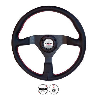 Simoni Racing Sportlenkrad Nob 350mm - Schwarz Leder + Rote Naten