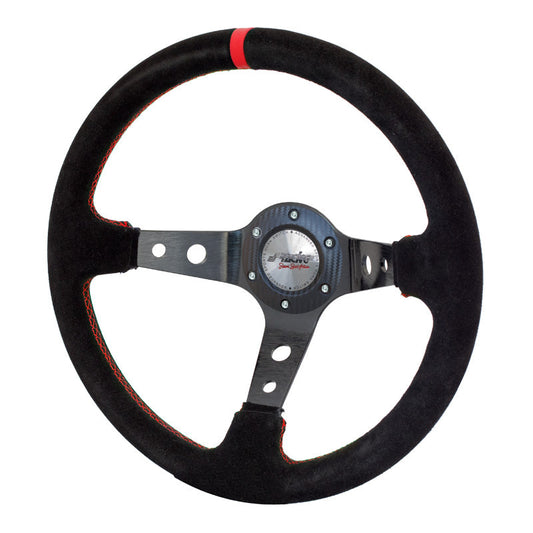 Simoni Racing Sportlenkrad Pit Lane 350mm - Schwarz Alcantara + Rote Naten (Deep Dish - 95mm)