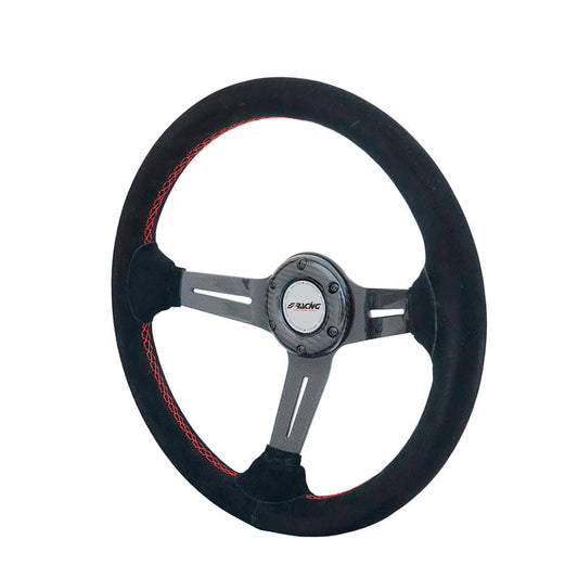 Simoni Racing High-End Racing Sportlenkrad Tommi 350mm - Echt Karbon - Schwarzes Suede + Rote Naten - Deep Dish 6,5cm