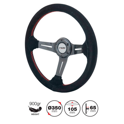 Simoni Racing High-End Racing Sportlenkrad Tommi 350mm - Echt Karbon - Schwarzes Suede + Rote Naten - Deep Dish 6,5cm