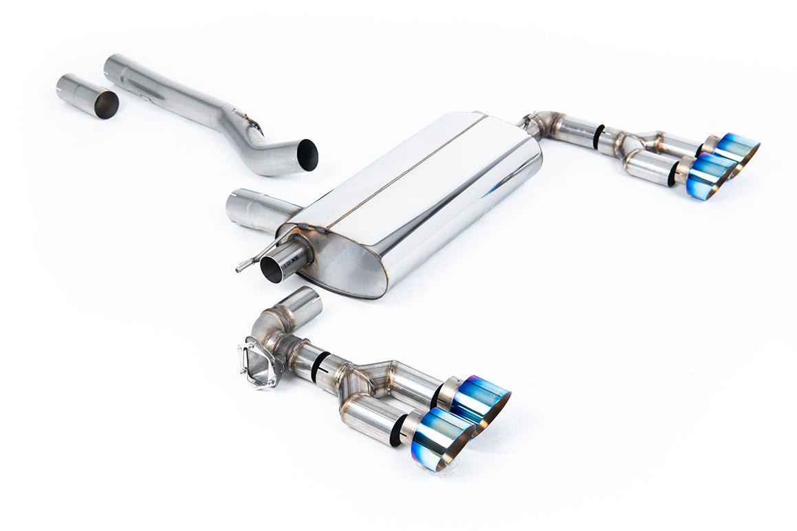 Milltek Sport Auspuffanlage passend für BMW 1er F40 M135i OPF/GPF Modelle mit Maxton Diffusor - 4 x 100 mm Titan geflämmt