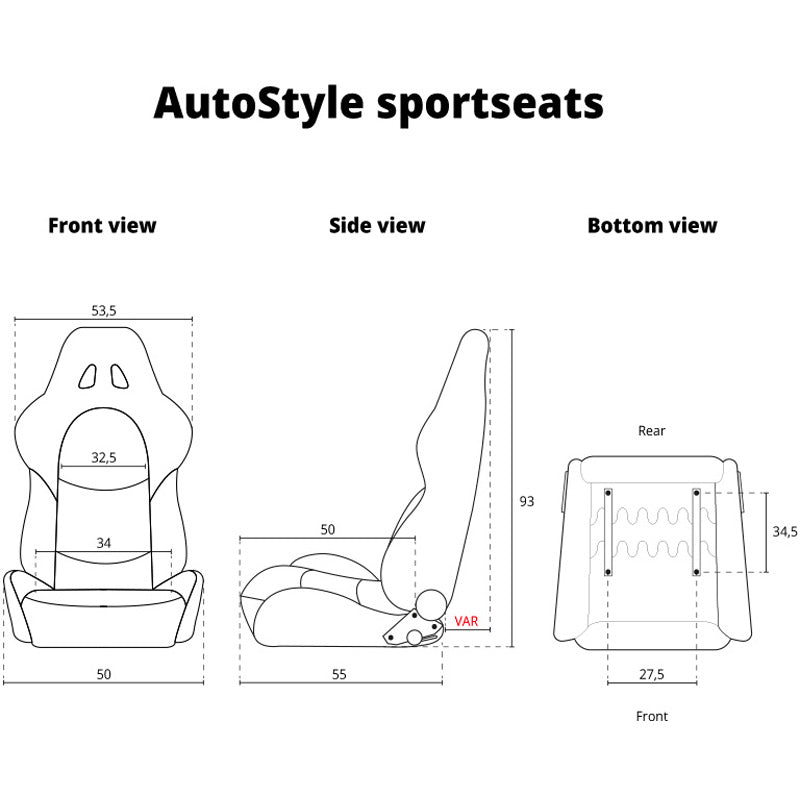 Sportsitze 'Eco' - Schwarz/Blau Kunstleder - Rechtsseitig Verstellbare Rückenlehne - inkl. Laufschienen