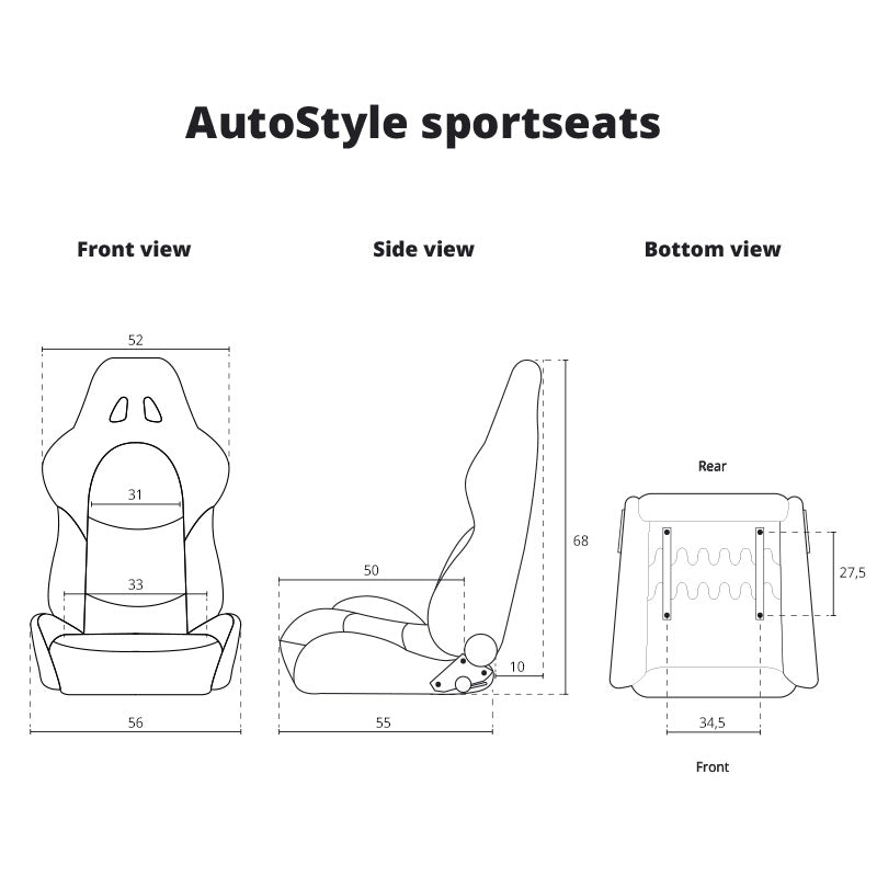 Sportsitze 'Classic II' - Schwarz PVC Kunstleder + Suede + Graue Naten - Rechtsseitig verstellbare Rückenlehne - inkl. Laufschienen