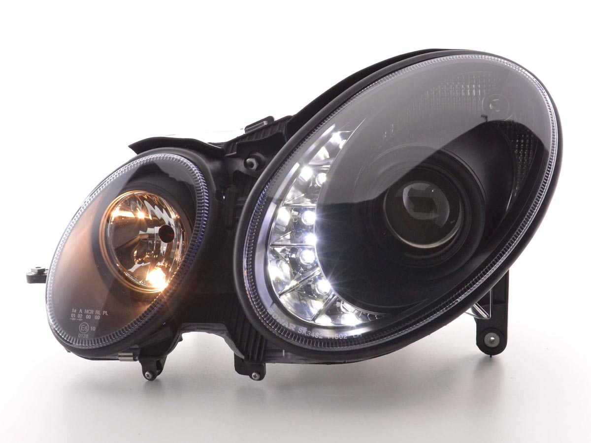 Scheinwerfer Set Daylight LED TFL-Optik Mercedes E-Klasse Typ W211  02-06 schwarz