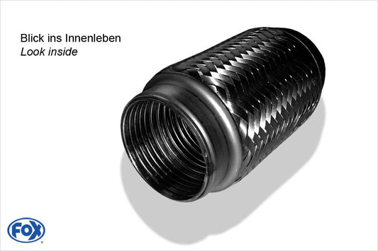 FOX Flexibles Rohr Interlock - Ø102mm innen - Länge: 152mm Innenleben besteht aus Edelstahlwellrohr - Außenhülle ist Edelstahlgeflecht