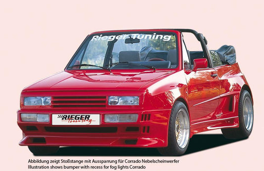 VW Golf 1 Rieger Spoilerstoßstange Breitbau II (Golf 2 Breitbau I) mit Aussparung für NSW, GFK, 
Montagezubehör