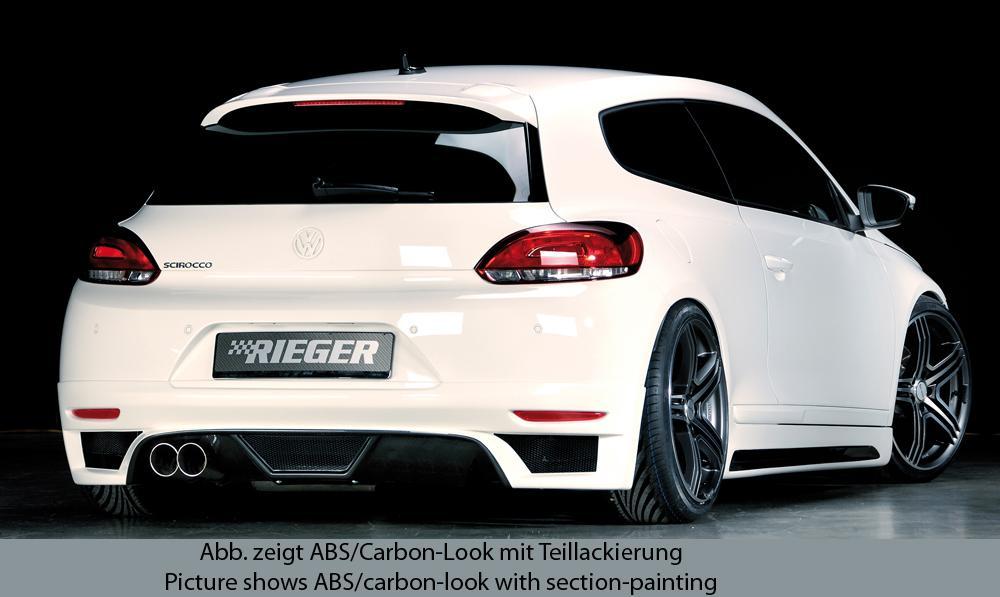 VW Scirocco 3 (13) Rieger Heckschürzenansatz  für Doppelendrohr li., ABS, 
inkl. Montagezubehör, Alugitter, Gutachten