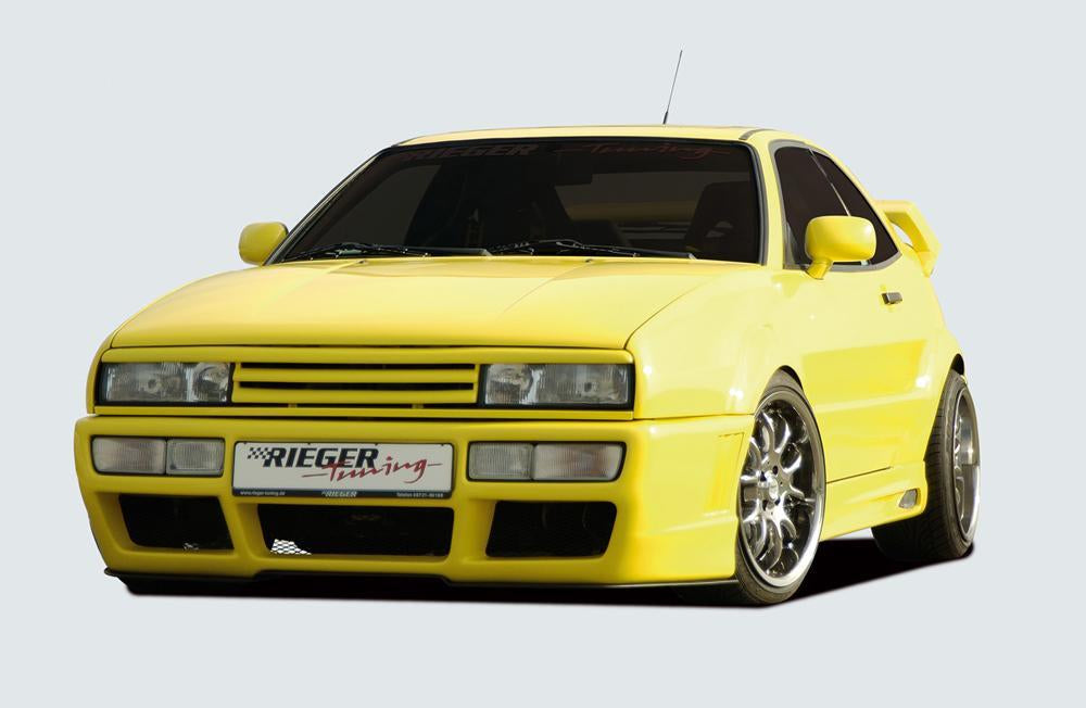 VW Corrado (53I) Rieger Spoilerstoßstange RS-Four Look nur G60 und 16V mit Lüftungsschlitzen, mit Aussparung für NSW, ABS, 
inkl. Alugitter, Gutachten, Montagezubehör