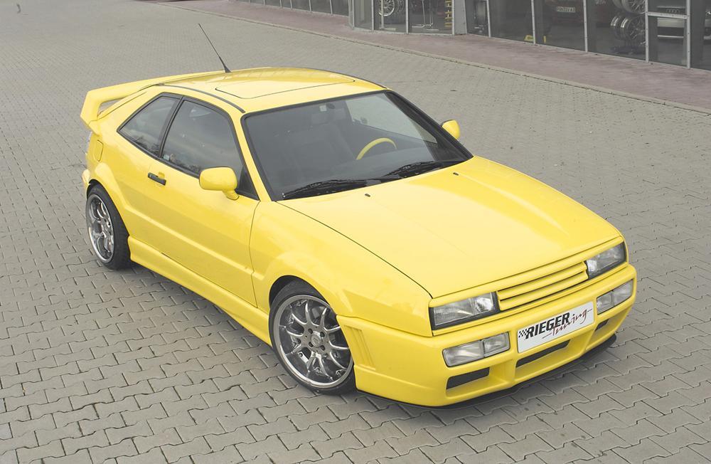 VW Corrado (53I) Rieger Spoilerstoßstange RS-Four Look nur G60 und 16V mit Lüftungsschlitzen, mit Aussparung für NSW, ABS, 
inkl. Alugitter, Gutachten, Montagezubehör