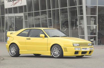 VW Corrado (53I) Rieger Spoilerstoßstange RS-Four Look nur G60 und 16V mit Lüftungsschlitzen, mit Aussparung für NSW, ABS, 
inkl. Alugitter, Gutachten, Montagezubehör