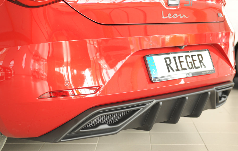 Seat Leon (KL) Rieger Heckeinsatz für orig. ESD für orig. Endschalldämpfer, ohne Endrohraussparung, ABS, 
inkl. Alugitter,...