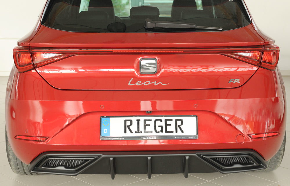 Seat Leon (KL) Rieger Heckeinsatz für orig. ESD für orig. Endschalldämpfer, ohne Endrohraussparung, ABS, 
inkl. Alugitter,...