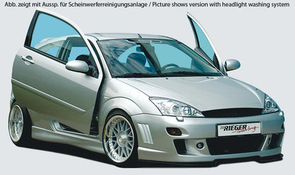 Ford Focus 1 Rieger Spoilerstoßstange -> bis Modell 10/2001 mit Aussparung für Blinkleuchten, mit seitlichen Rippen, ABS, 
inkl. Alugitter, Montagezubehör, ABE