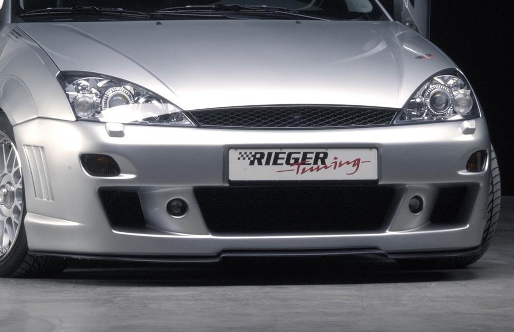 Ford Focus 1 Rieger Spoilerstoßstange -> bis Modell 10/2001 mit Aussparung für Blinkleuchten, mit seitlichen Rippen, ABS, für Fzg. mit Scheinwerferreinigungsanlage, 
inkl. Alugitter, Montagezubehör, ABE