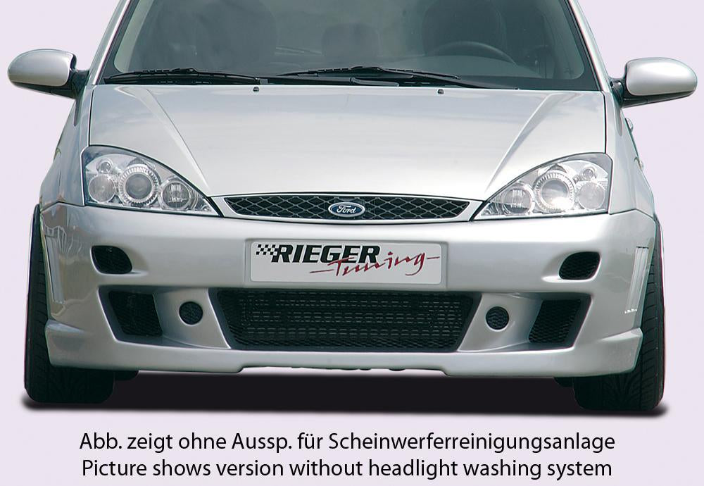 Ford Focus 1 Rieger Spoilerstoßstange ab Modell 11/2001 mit zusätzlichen Lüftungsschlitzen, mit seitlichen Rippen, ABS, für Fzg. mit Scheinwerferreinigungsanlage, 
inkl. Alugitter, Montagezubehör, ABE