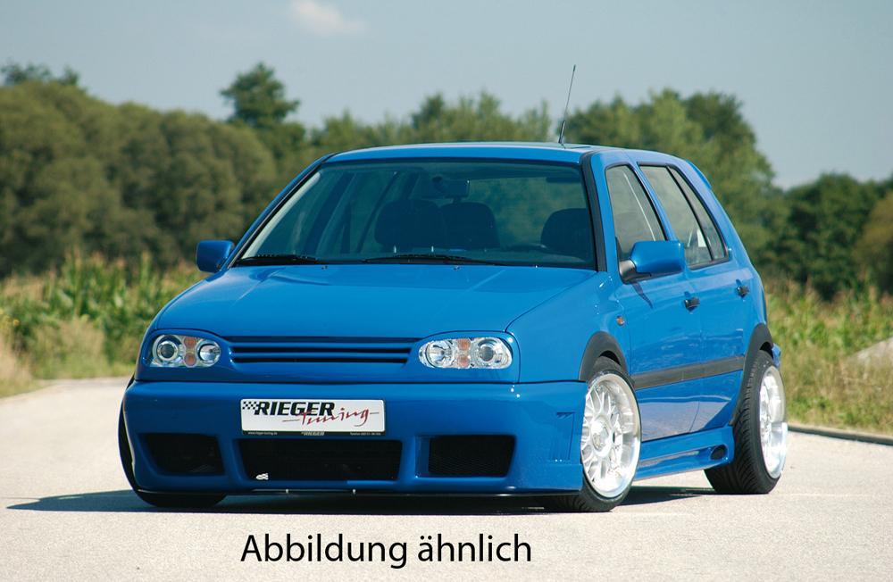 VW Golf 3 Rieger Spoilerstoßstange RS-Four Look  mit Aussparung für Blinkleuchten, mit Aussparung für NSW, mit seitlichen Rippen, ABS, 
inkl. Alugitter, Montagezubehör, ABE