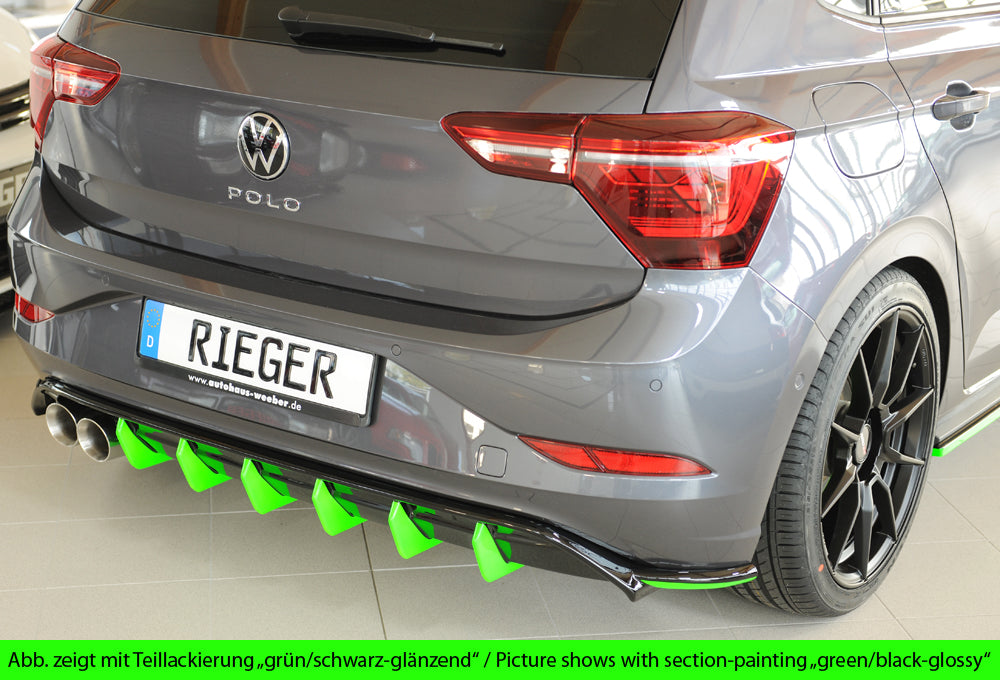 VW Polo (AW) GTI Rieger Heckeinsatz für orig. Doppelendrohr li, ABS, ,  inkl. Montagezubehör, Gutachten