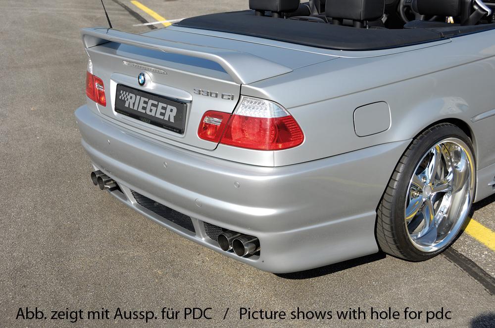 BMW 3er E46 Rieger Heckschürze   -> Bei Dieselmodellen gerade Endrohre verwenden! ABS, 
inkl. Alugitter, Gutachten, Montagezubehör