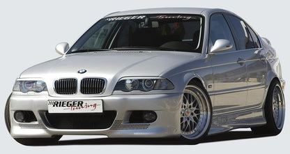 BMW 3er E46 Rieger Spoilerstoßstange    mit Halter f. orig. M-Technik-NSW, mit zusätzlichen Lüftungsschlitzen, in Lochblechoptik, ABS, 
inkl. Alugitter, Gutachten, Montagezubehör