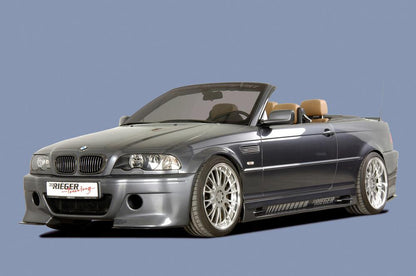 BMW 3er E46 Rieger Seitenschweller (185mm) -> nicht für Touring tiefe Version, rechts, mit Schacht und 2 Ausschnitten, ABS, 
inkl. Alugitter, Gutachten, Montagezubehör