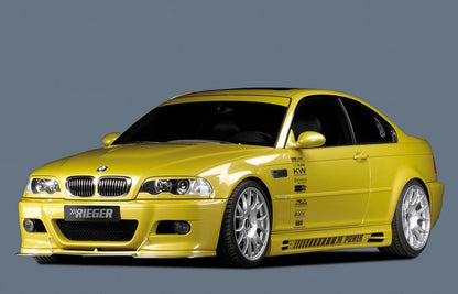 BMW 3er E46 Rieger Seitenschweller (185mm) -> nicht für Touring tiefe Version, rechts, mit Schacht und 2 Ausschnitten, ABS, 
inkl. Alugitter, Gutachten, Montagezubehör